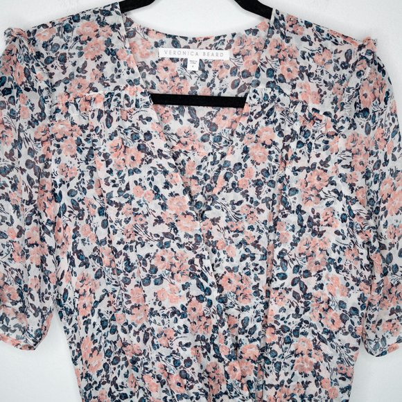 Veronica Beard Dakota Dress Gardenia Floral Print Ruched Mini Silk N14 - Picture 5 of 9
